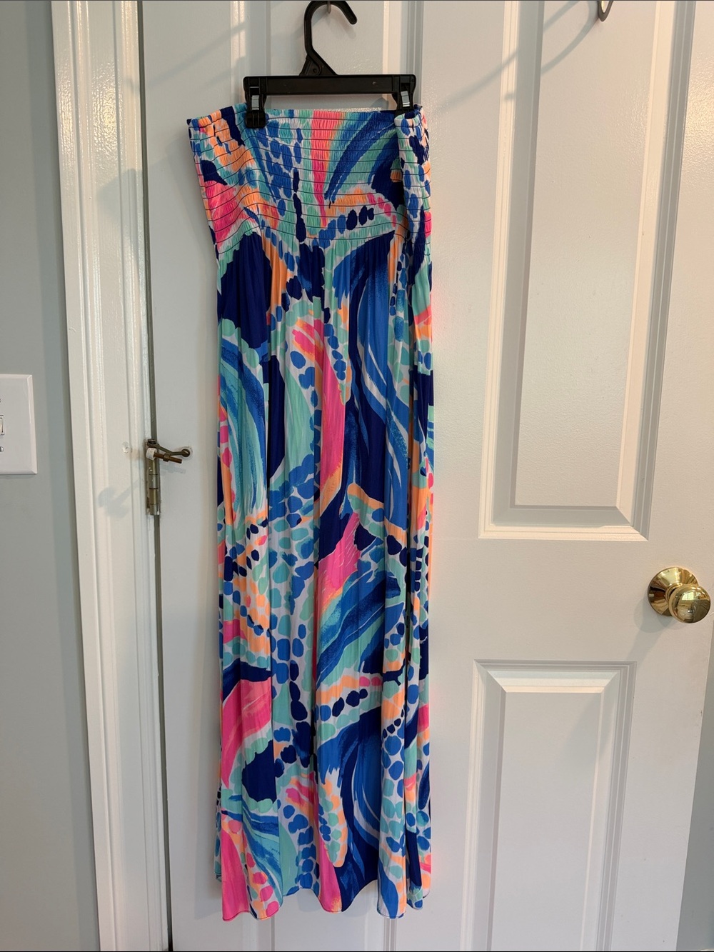 Lilly Pulitzer Navy Pink Teal Abstract Strapless Maxi - Picture 3 of 3